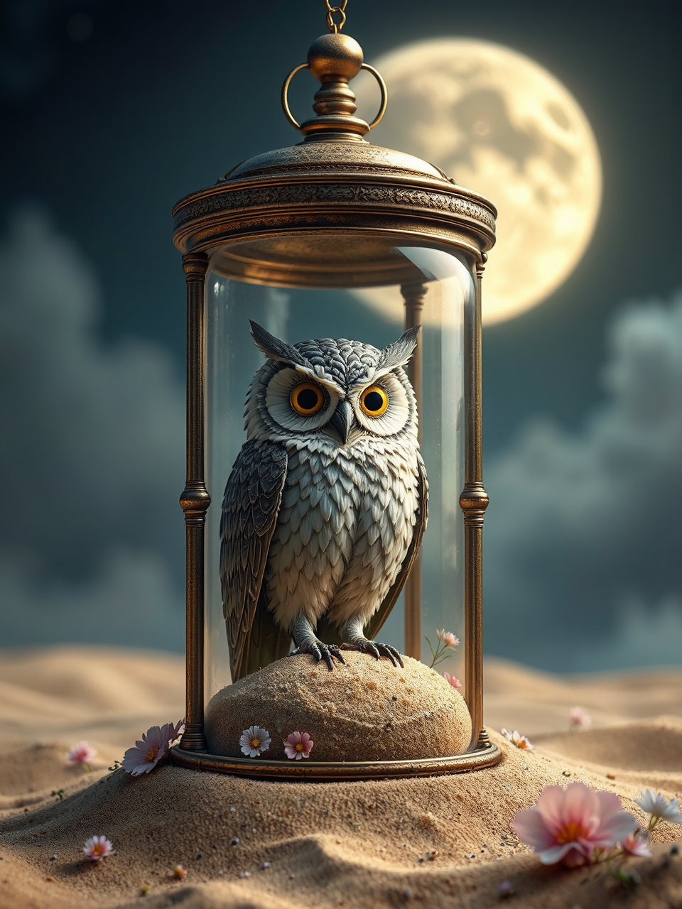 Steampunk owl in glass