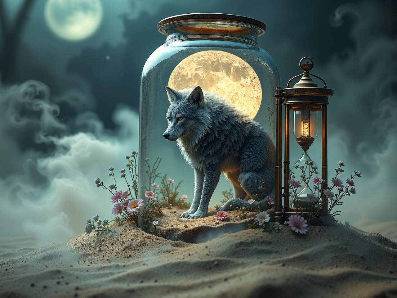 Wolf in steampunk glass