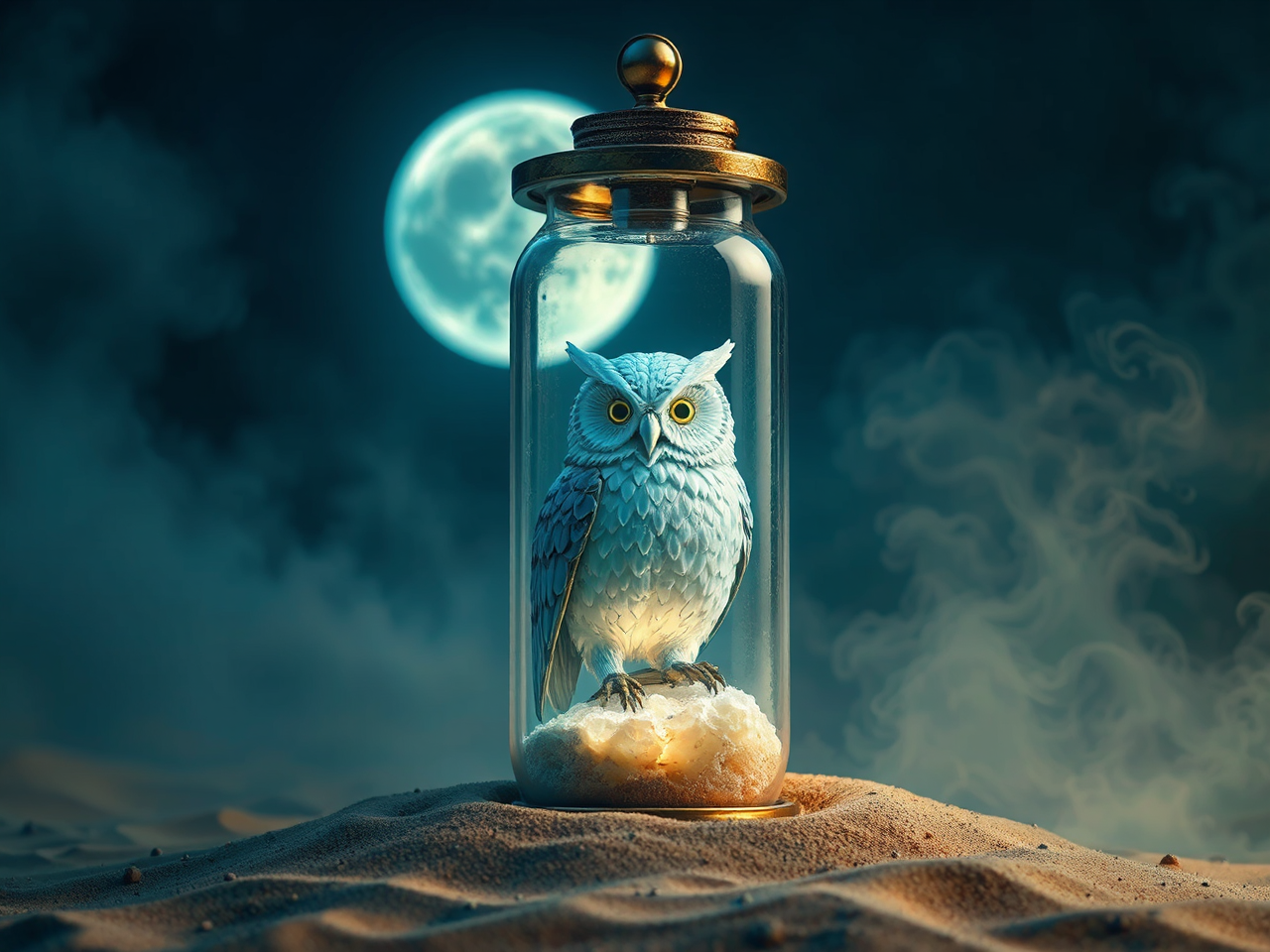 Steampunk scene with owl