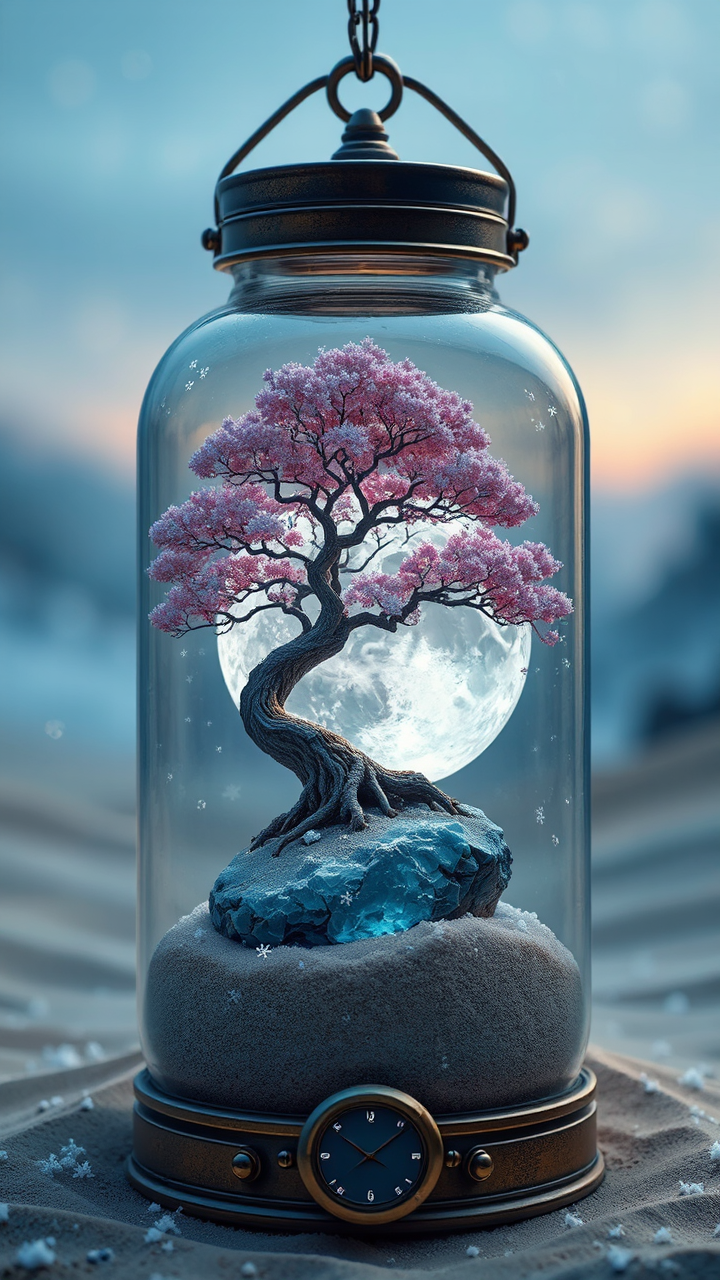 A steampunk-style bonsai tree