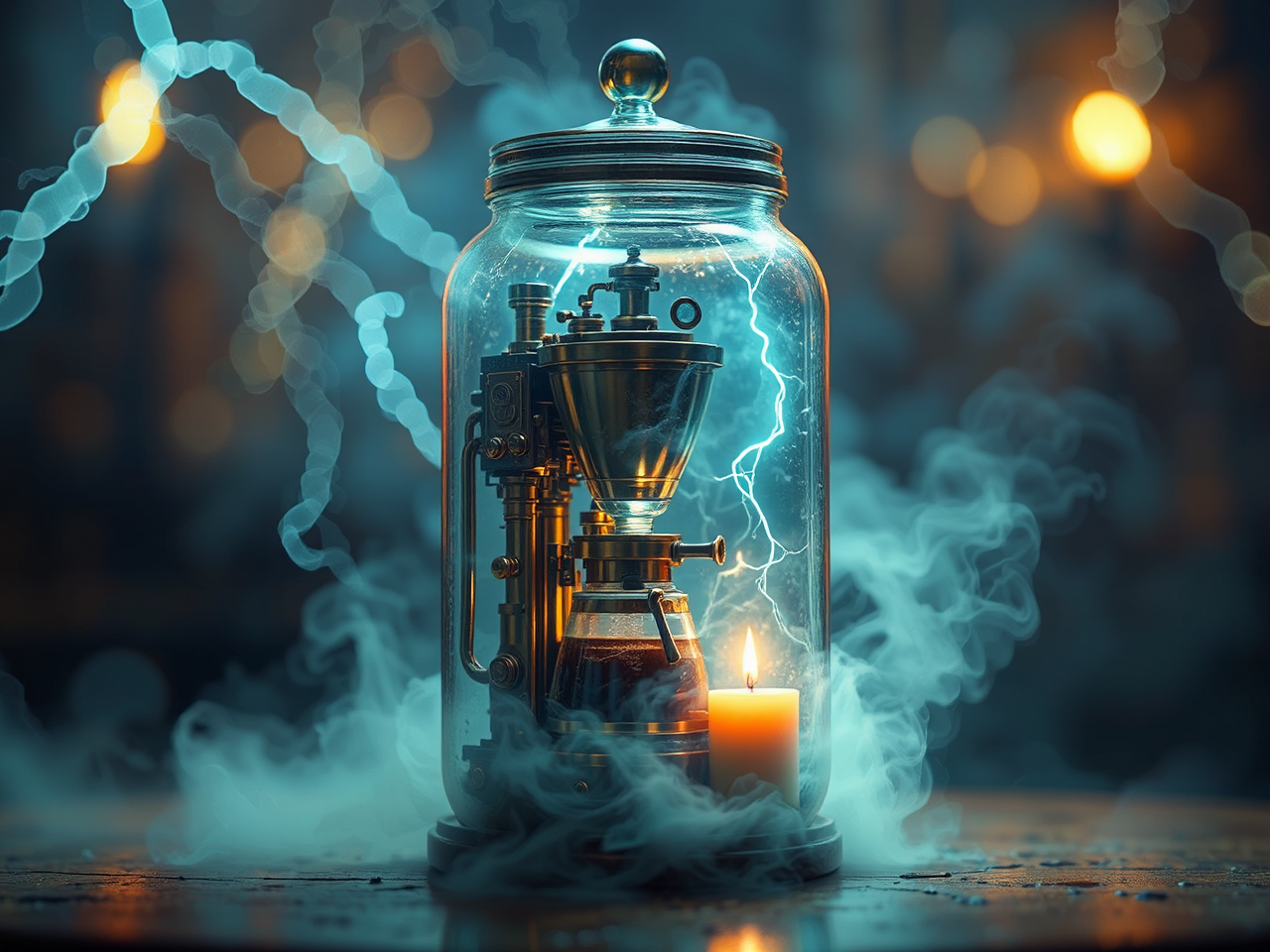 Steampunk coffee machine in