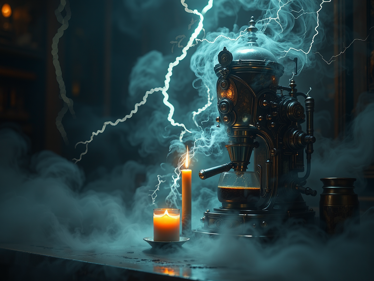 Steampunk coffee machine with