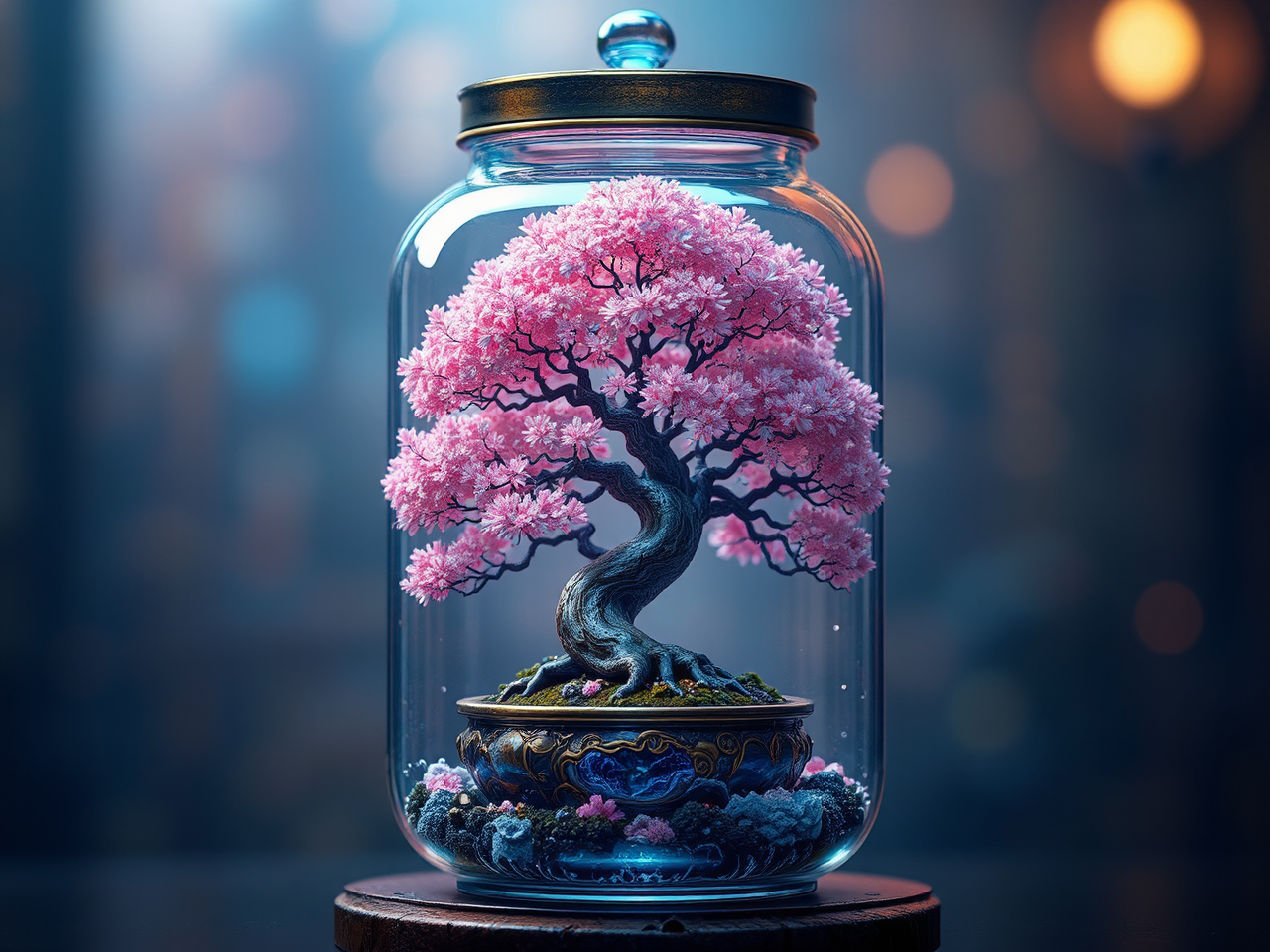 Pink and blue bonsai