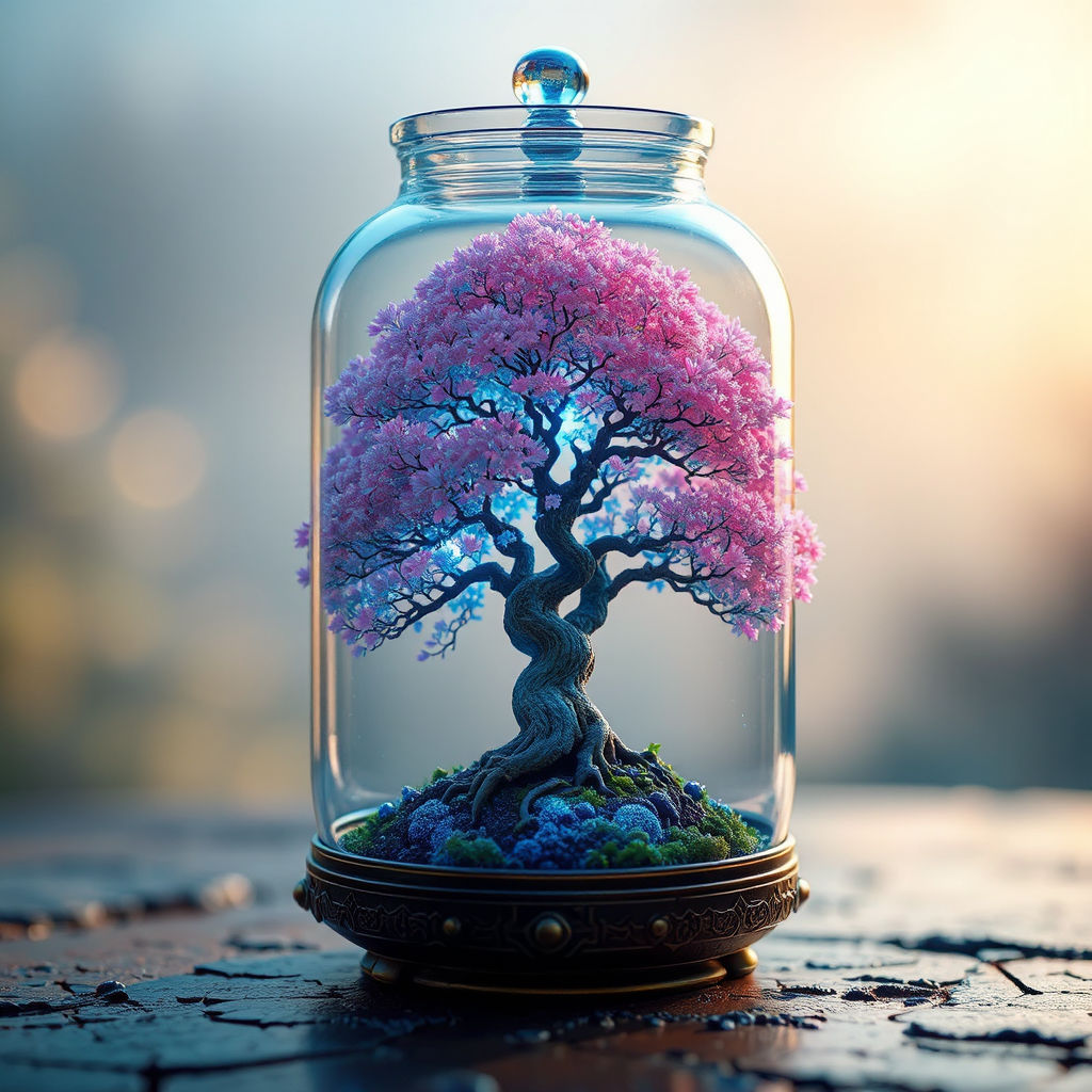 Pink and blue bonsai