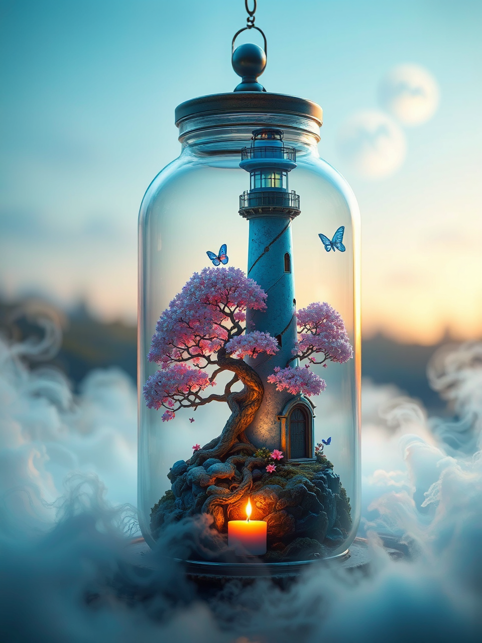 Steampunk lighthouse with bonsai