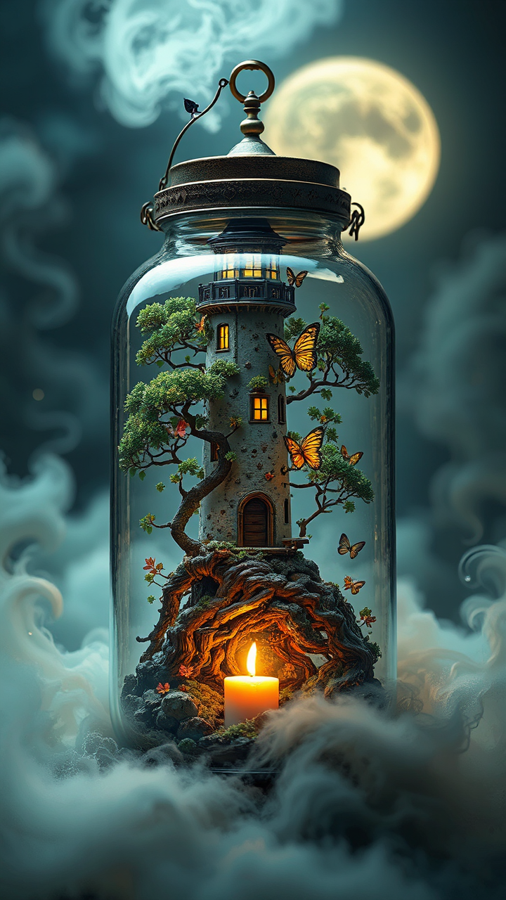 Steampunk lighthouse inside a