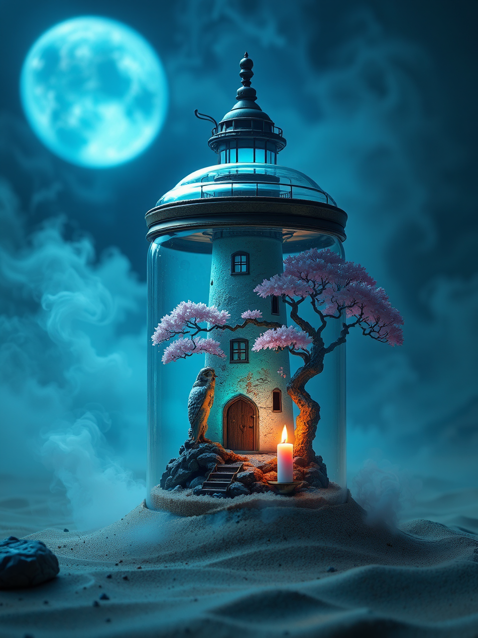 Steampunk scene with lighthouse