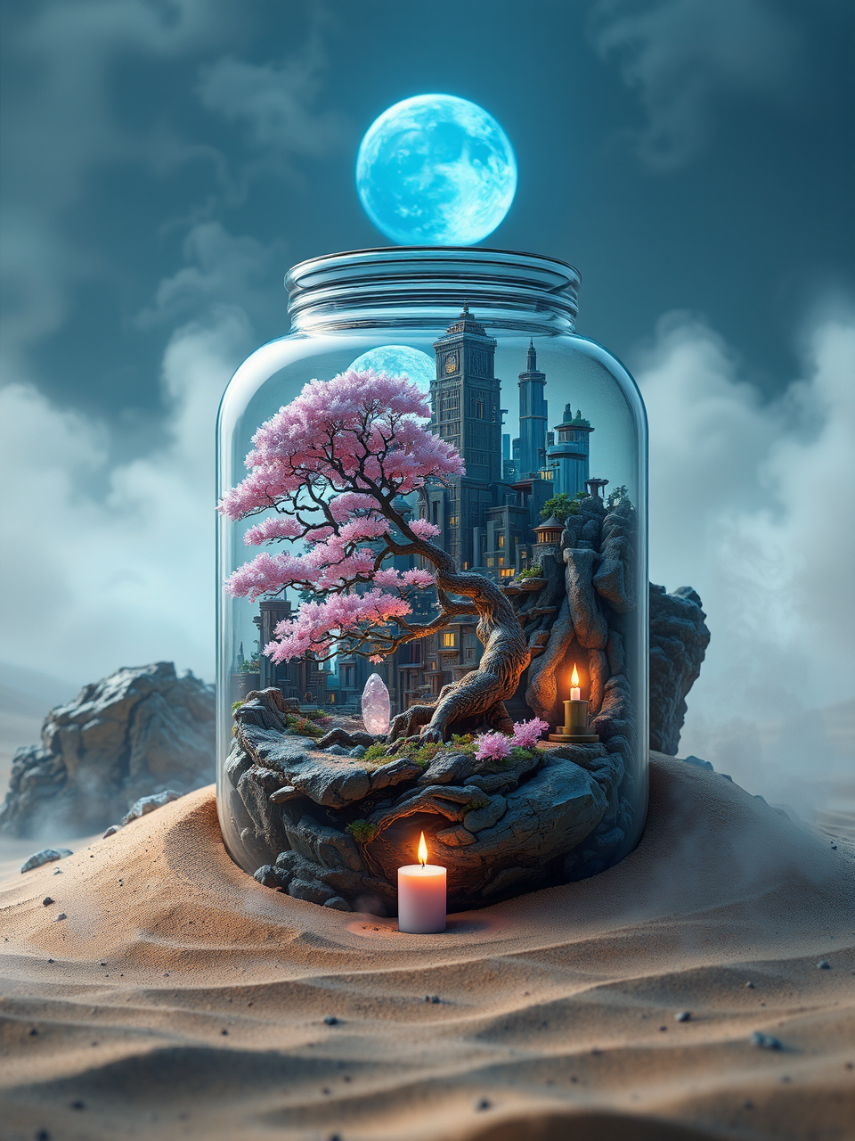 Steampunk cityscape in a