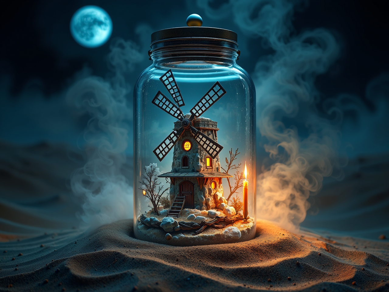 Steampunk windmill in a