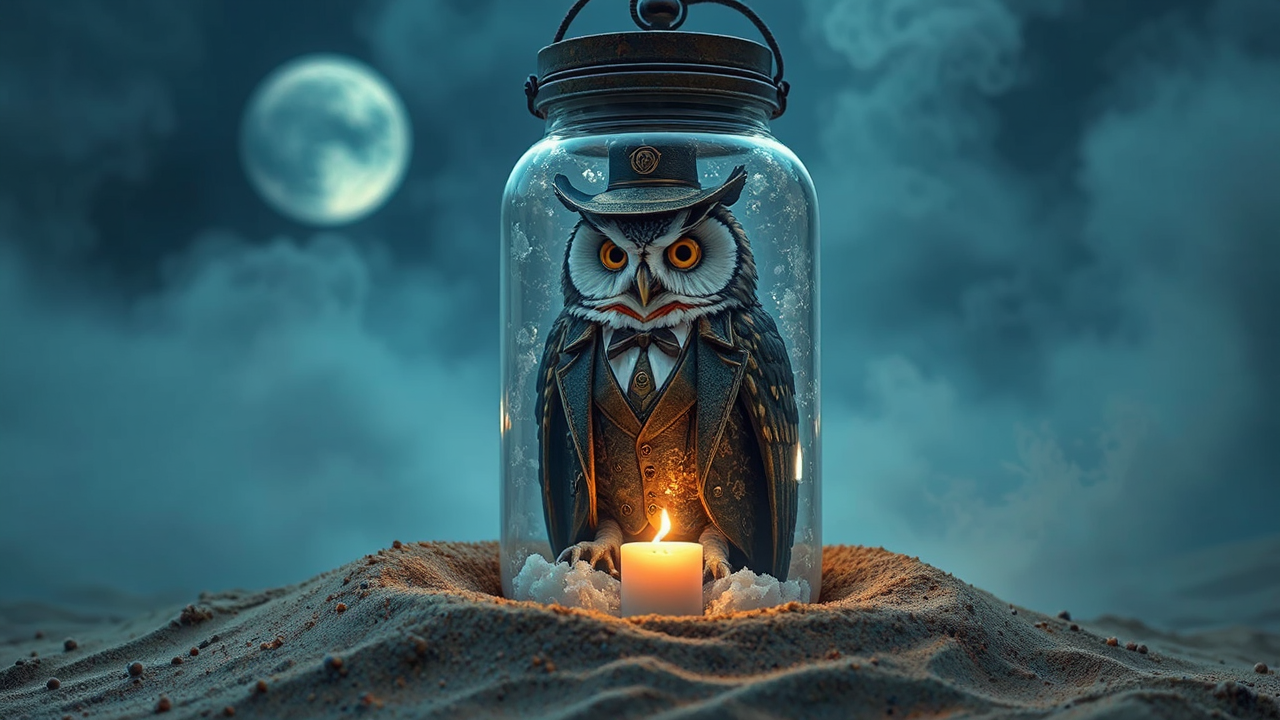 Owl in steampunk-inspired glass