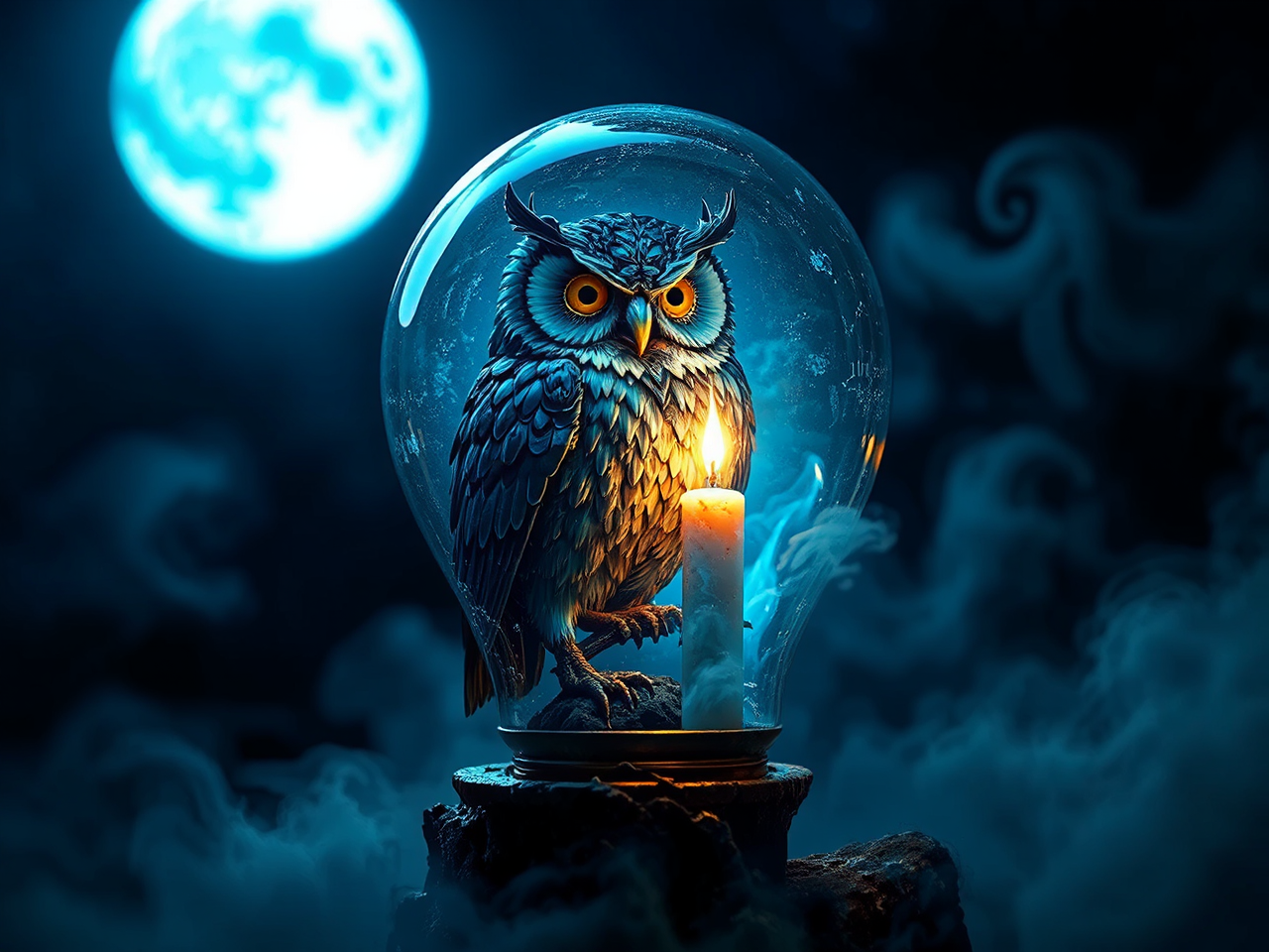 Steampunk owl inside a