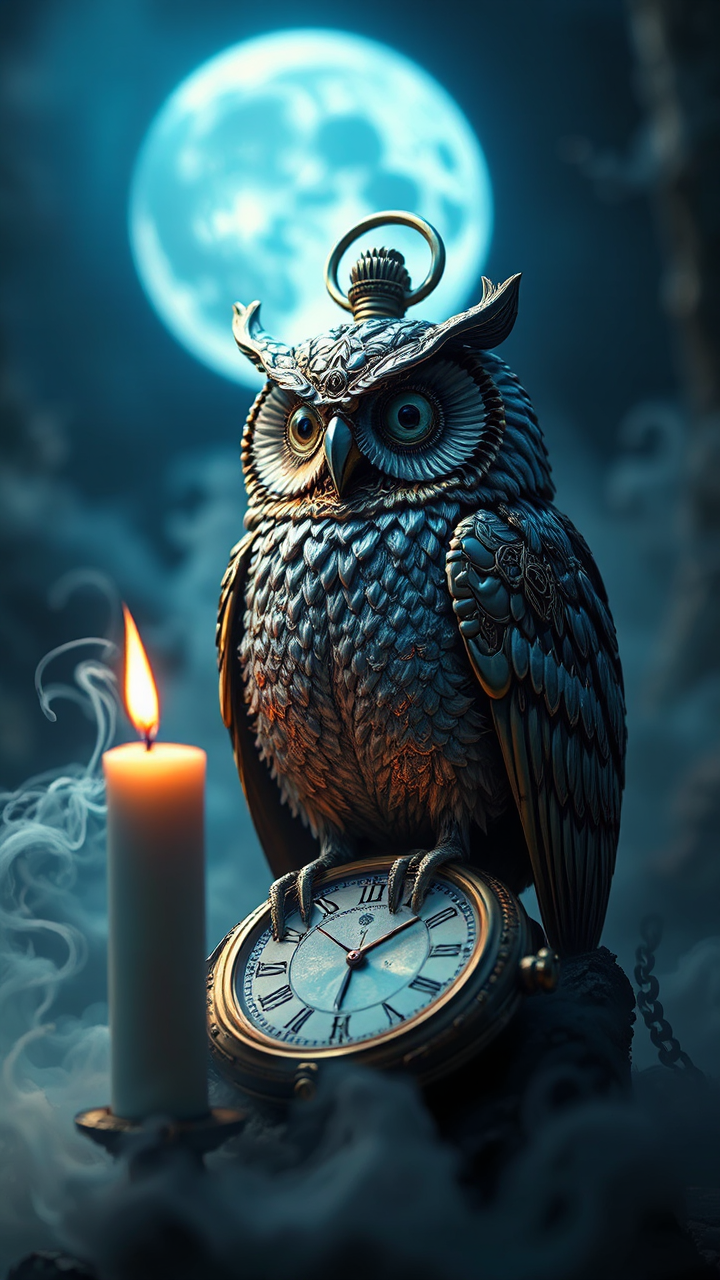 Steampunk owl with pocketwatch.