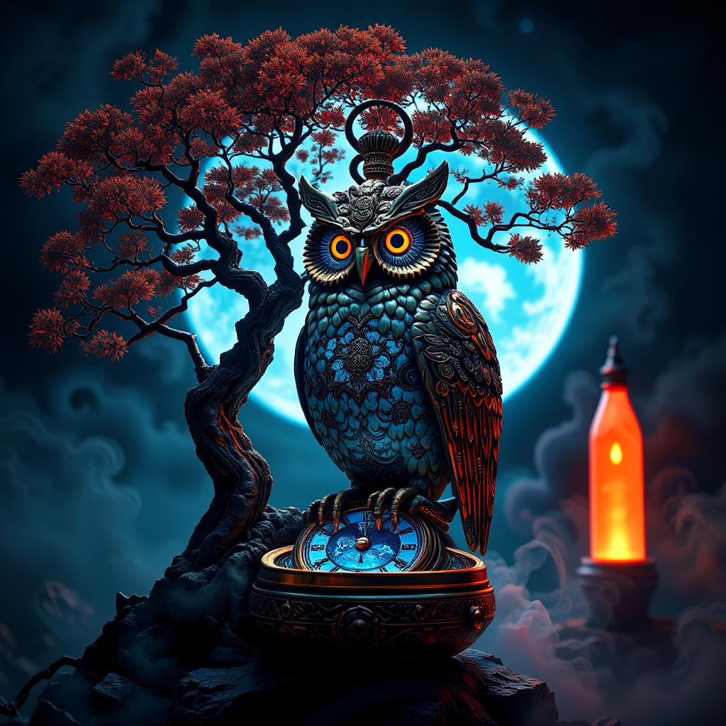 Steampunk-inspired owl with intricate
