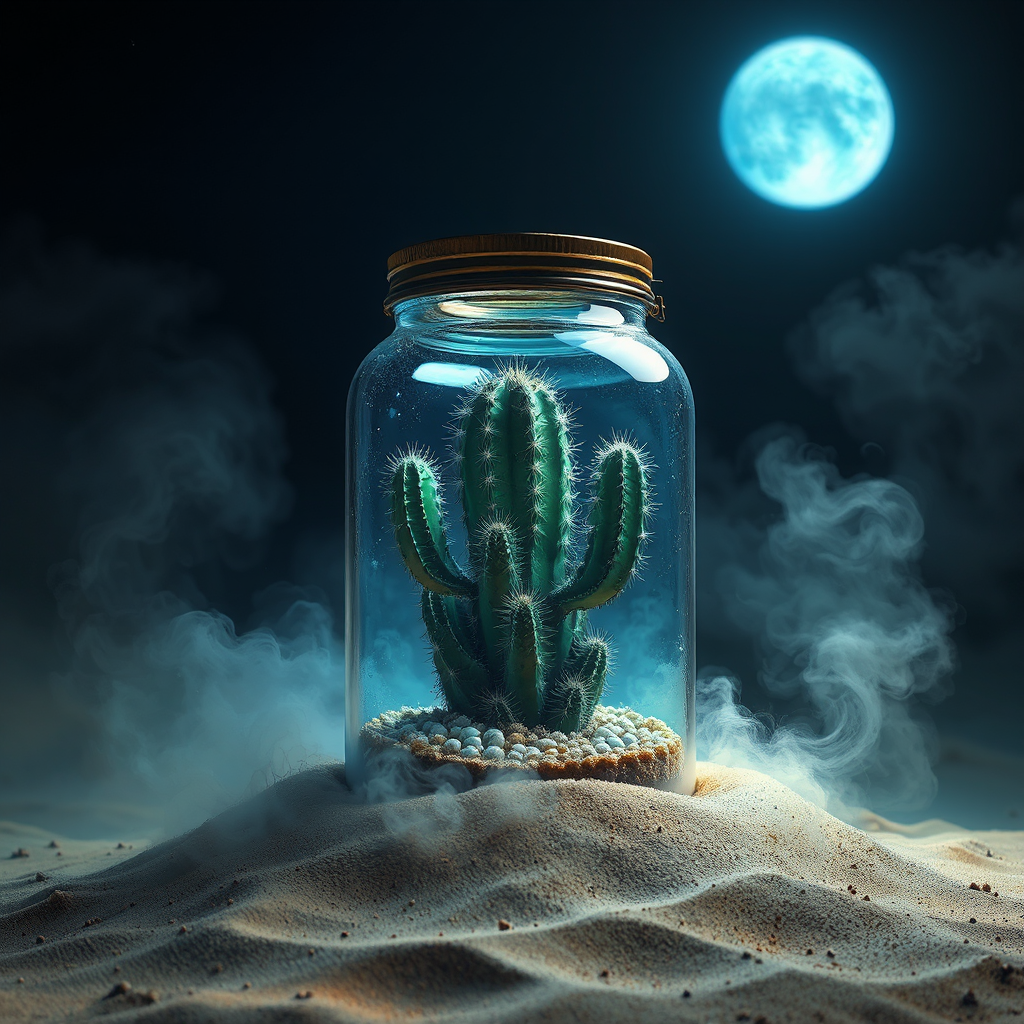 Cactus in steampunk glass