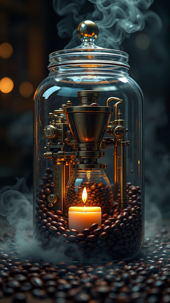 Steampunk coffee machine in