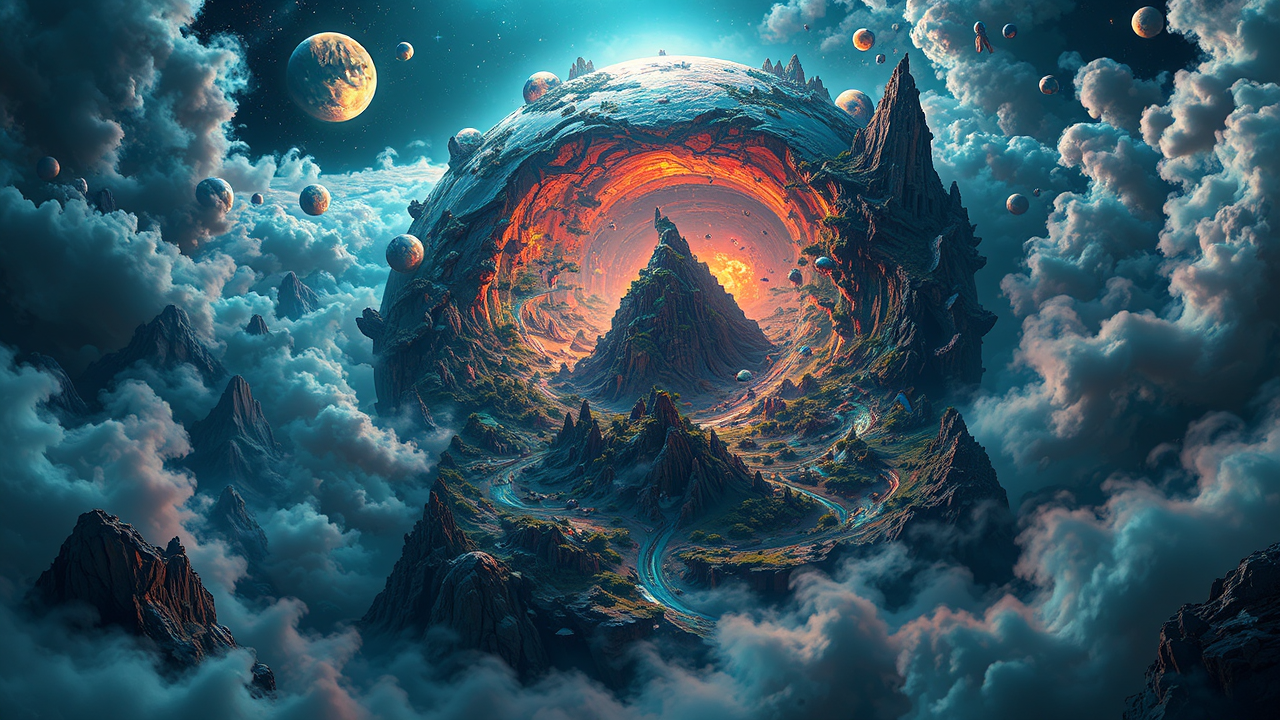 Planetary system with colorful