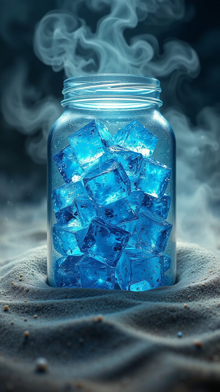 Blue ice cubes in