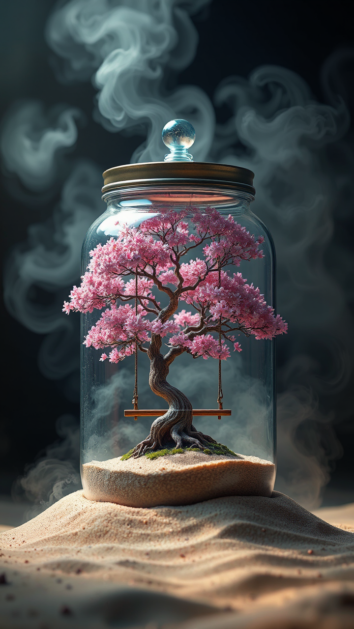Pink bonsai tree in