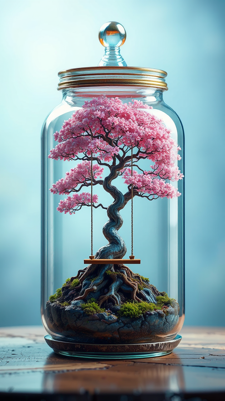 Pink bonsai tree in