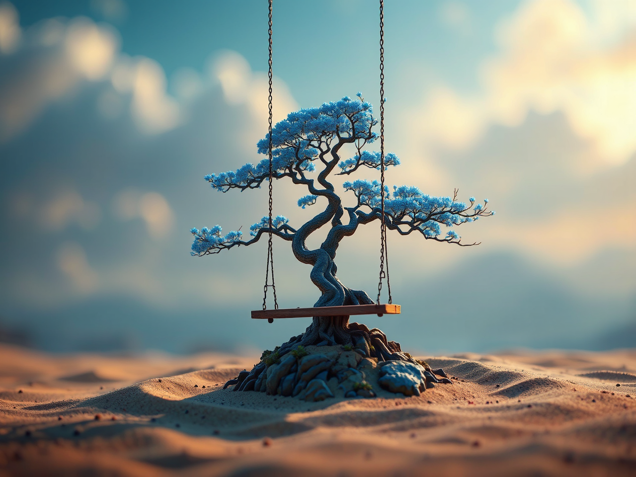 Blue bonsai tree on