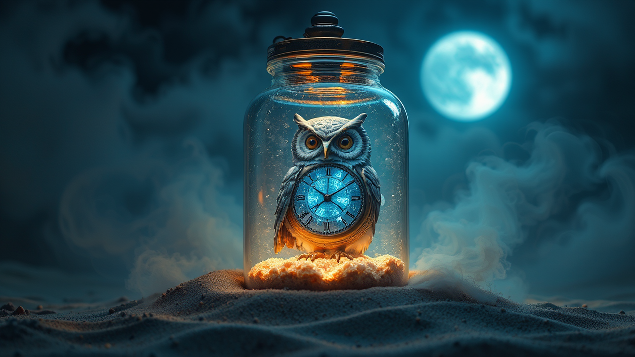 Steampunk owl in glass