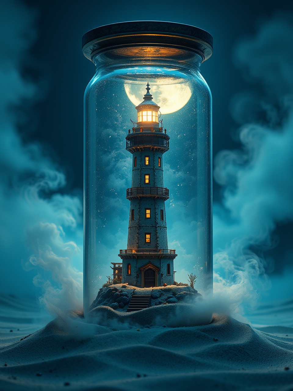 Steampunk lighthouse inside a