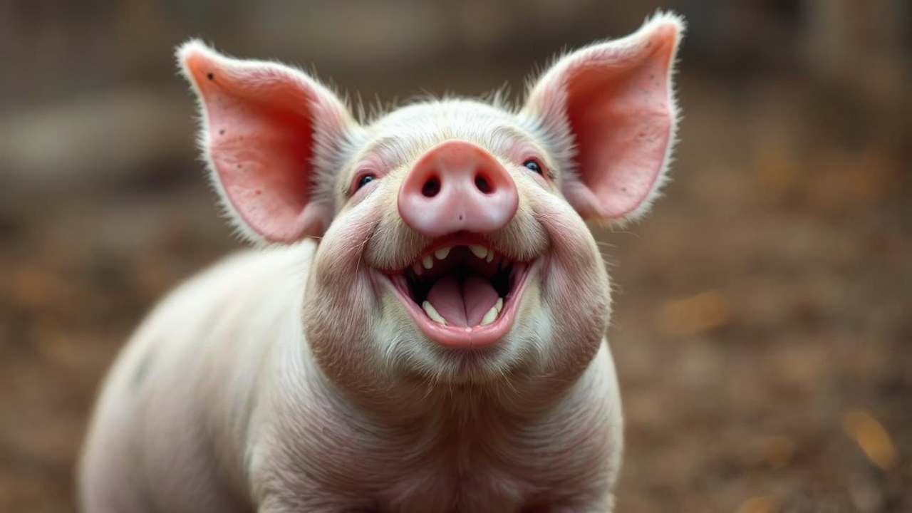 A pig smiling and