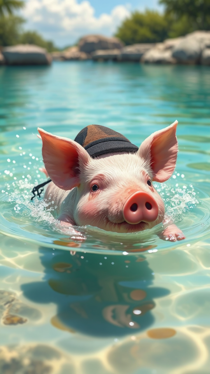 A pig in water.