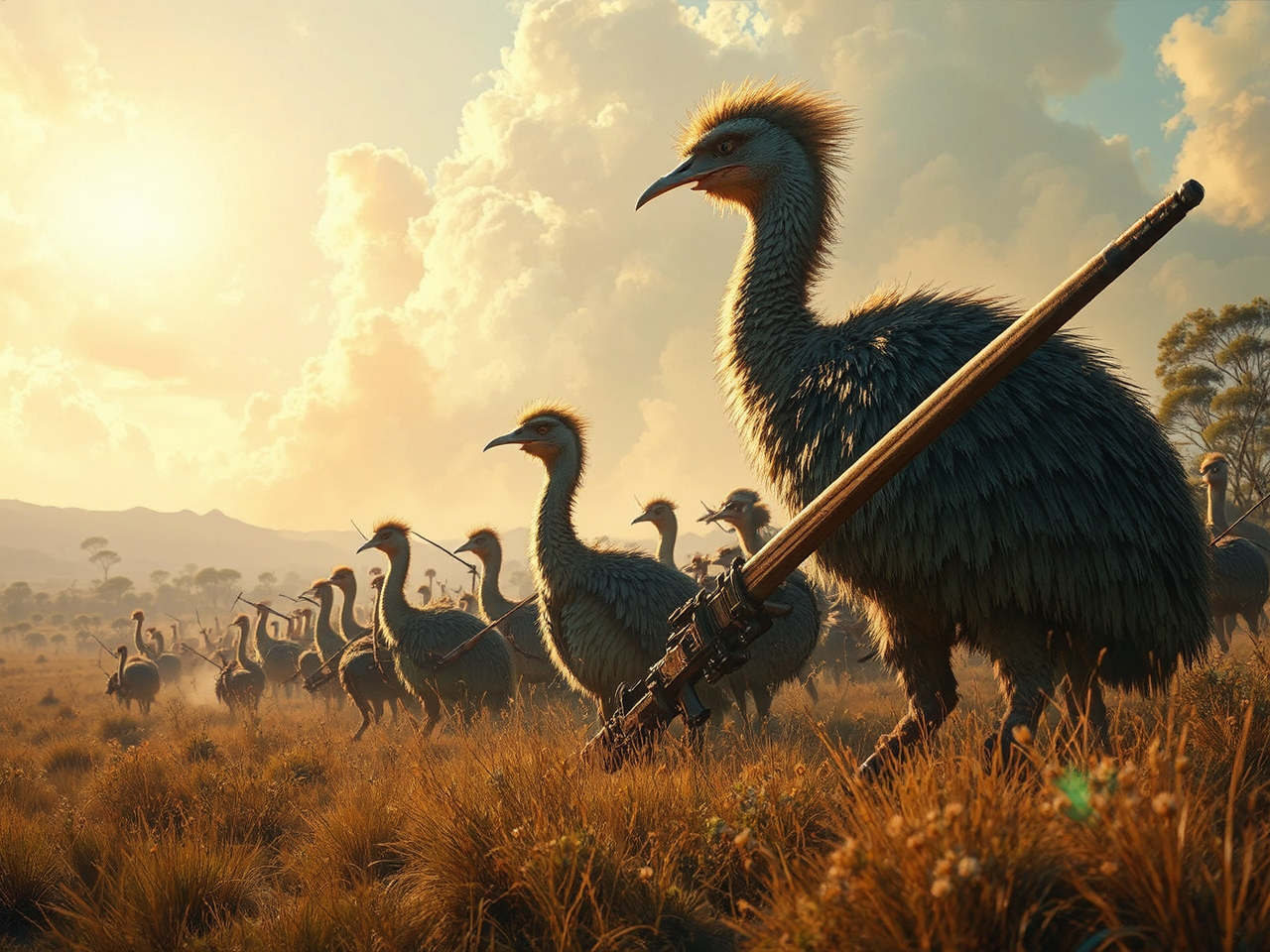 Australian Emu War scene.