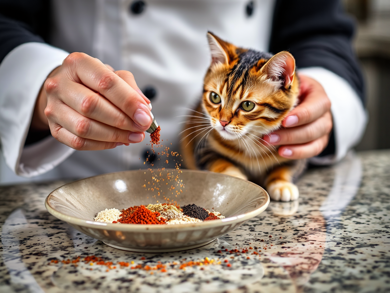 Chef seasoning a calico