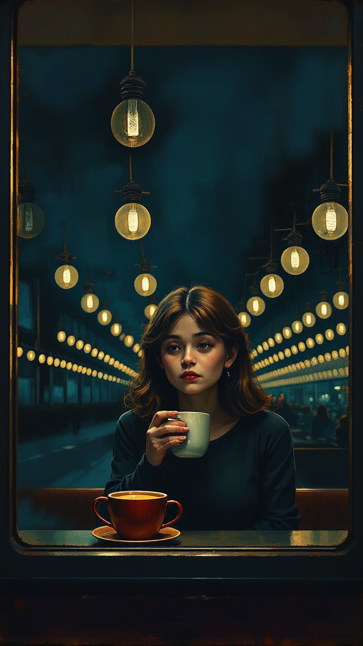 A woman drinks coffee