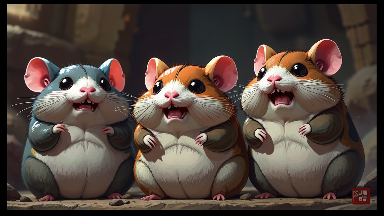 Hamsters depicted in dark,