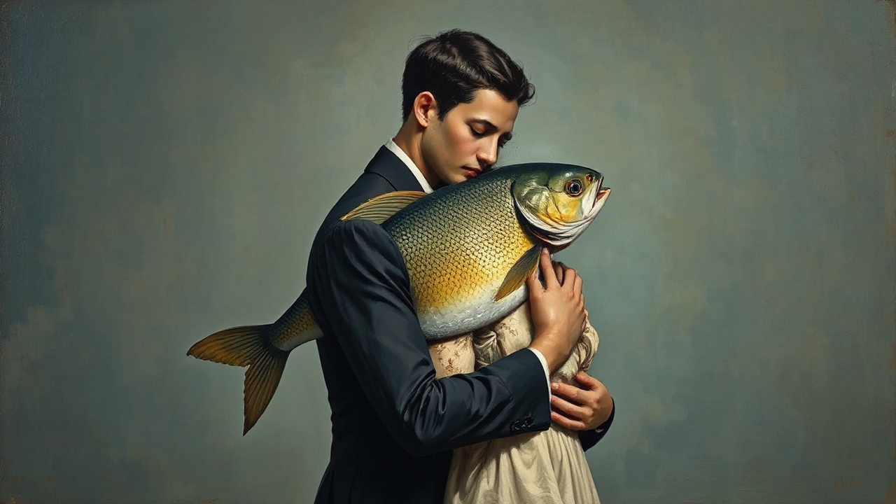 Man and woman embracing,