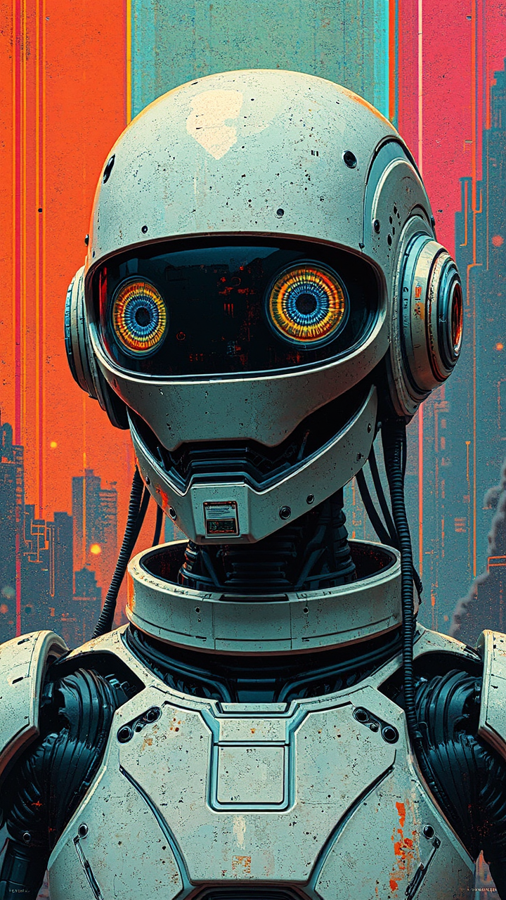 Robot in cyberpunk futuristic