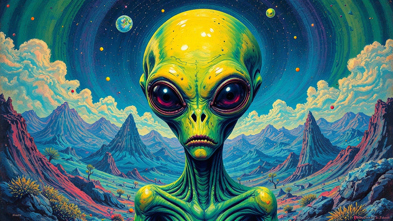 Alien figure in psychedelic
