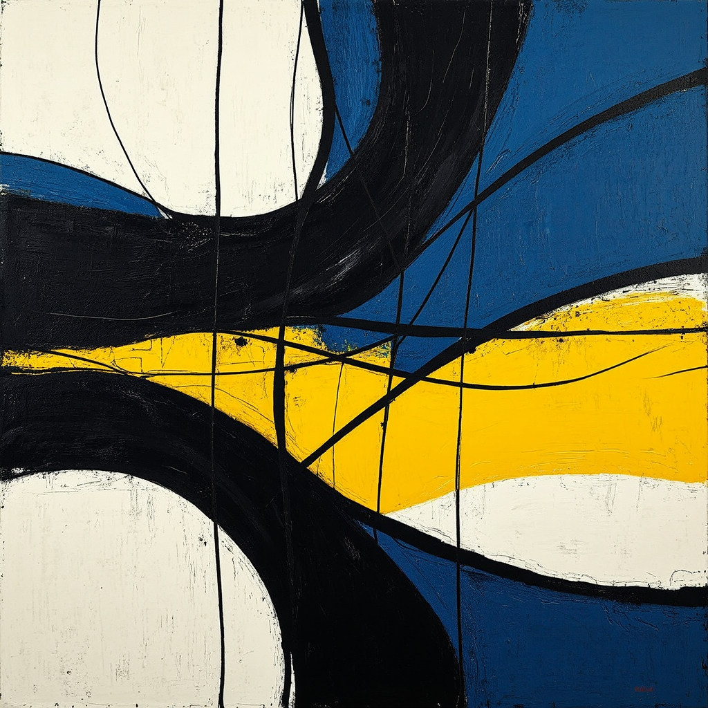 Abstract black, blue, yellow