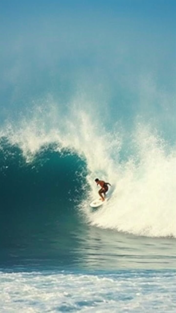 Surfer rides large ocean