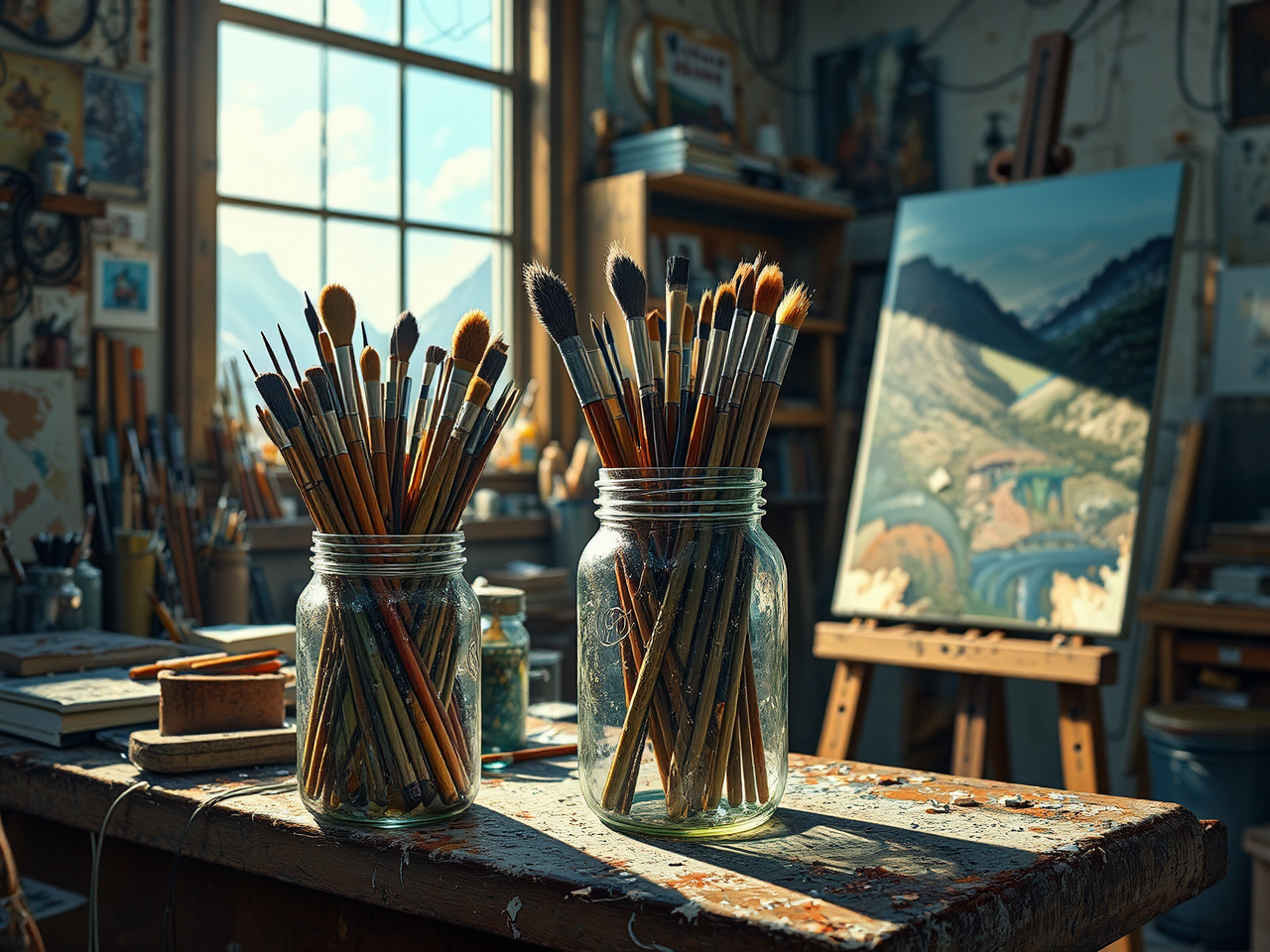 An artist's cluttered studio