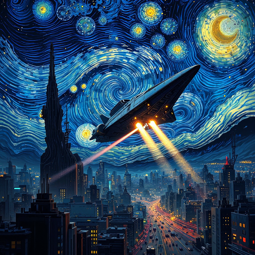 Battle spaceship takes off