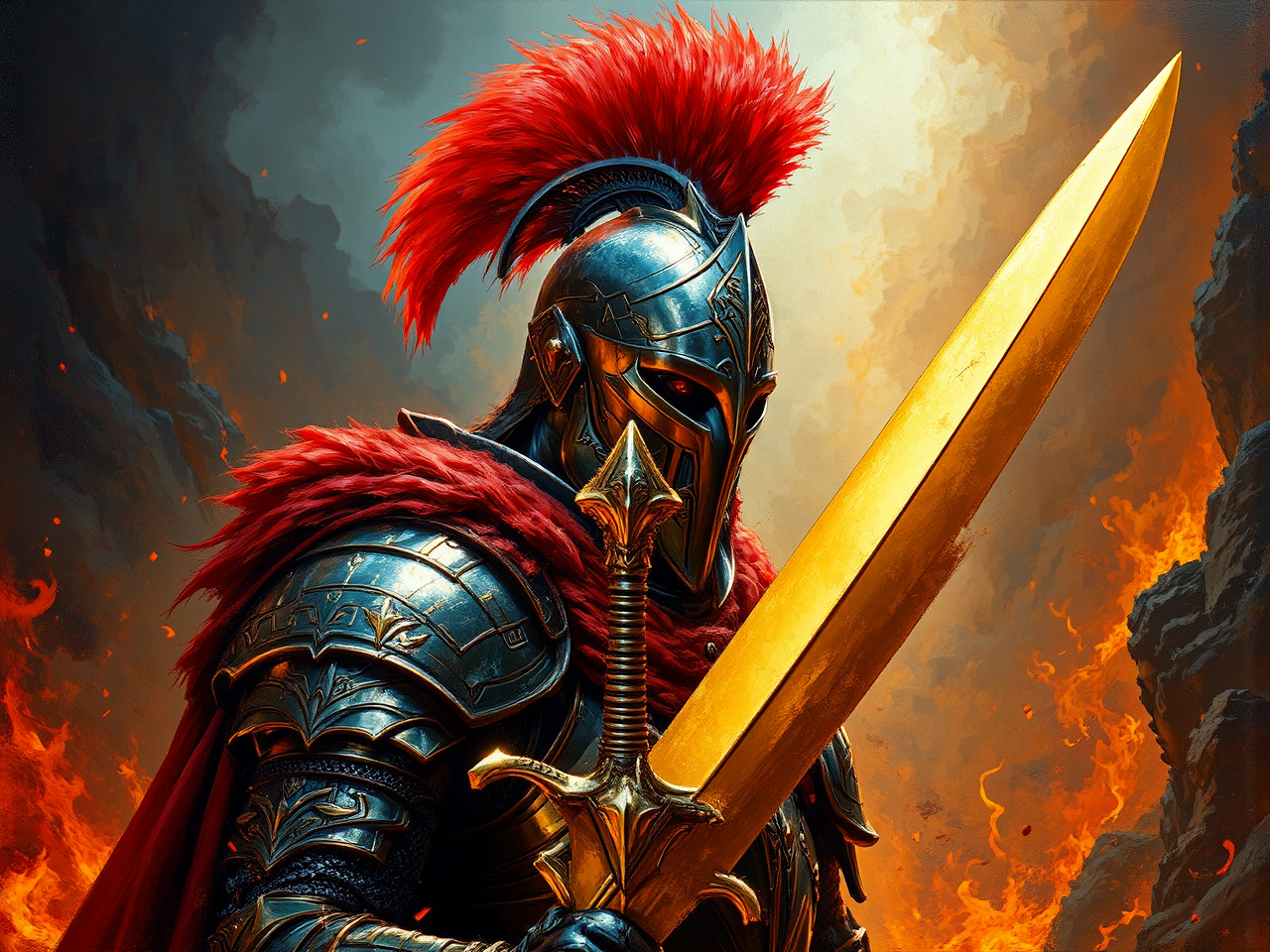 Knight in fiery fantasy