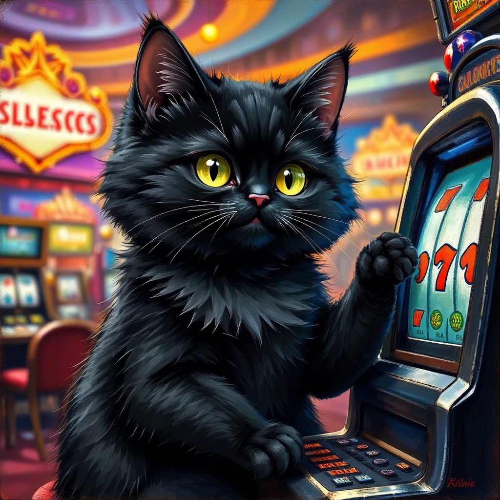 Black cat plays slot