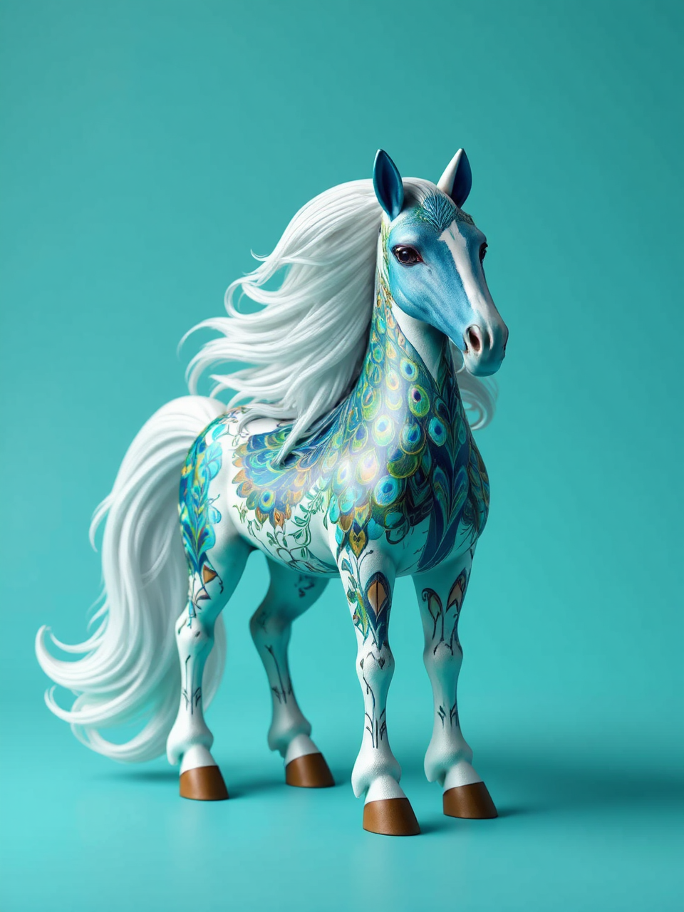 Horse with geometric peacock