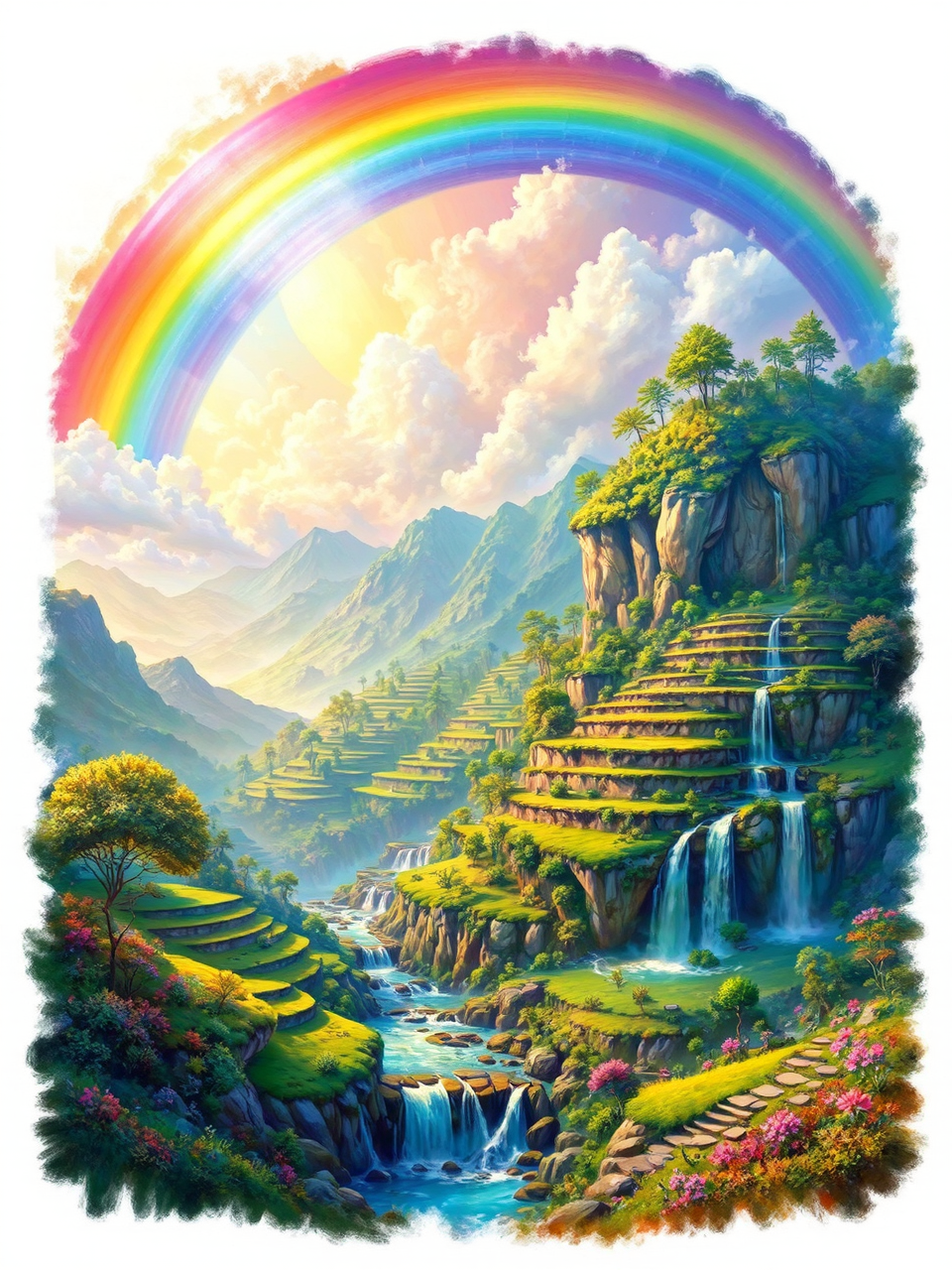 Fantasy world with terraced