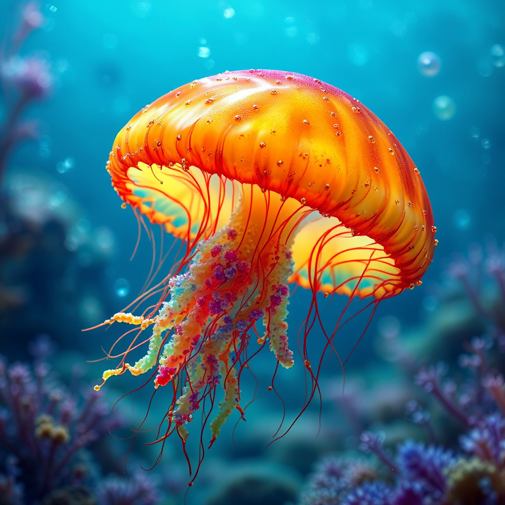 Colorful jellyfish in underwater