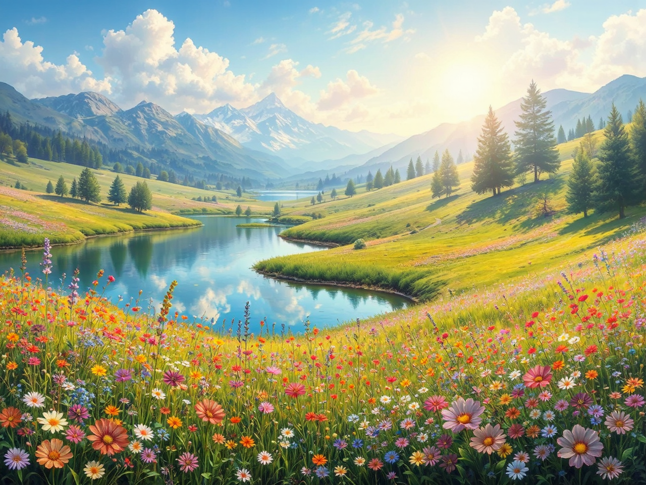 Meadow with colorful flowers