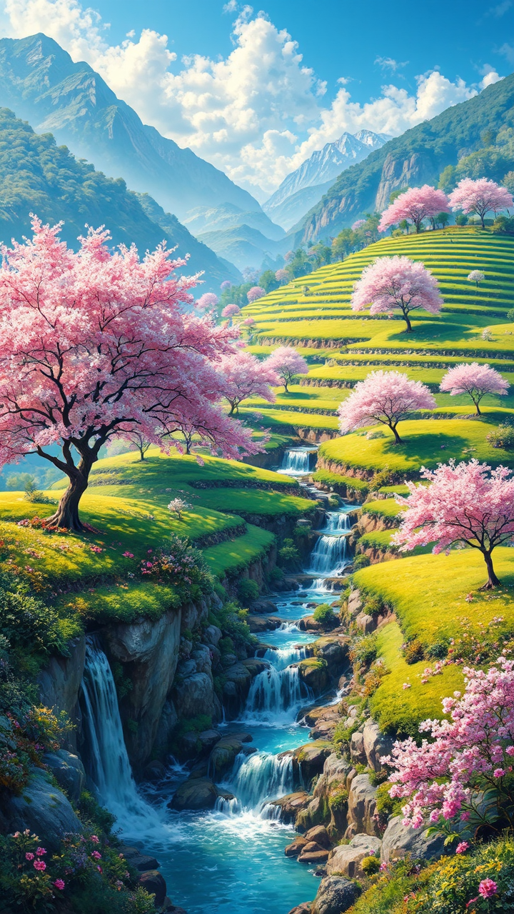 Cherry blossom landscape with