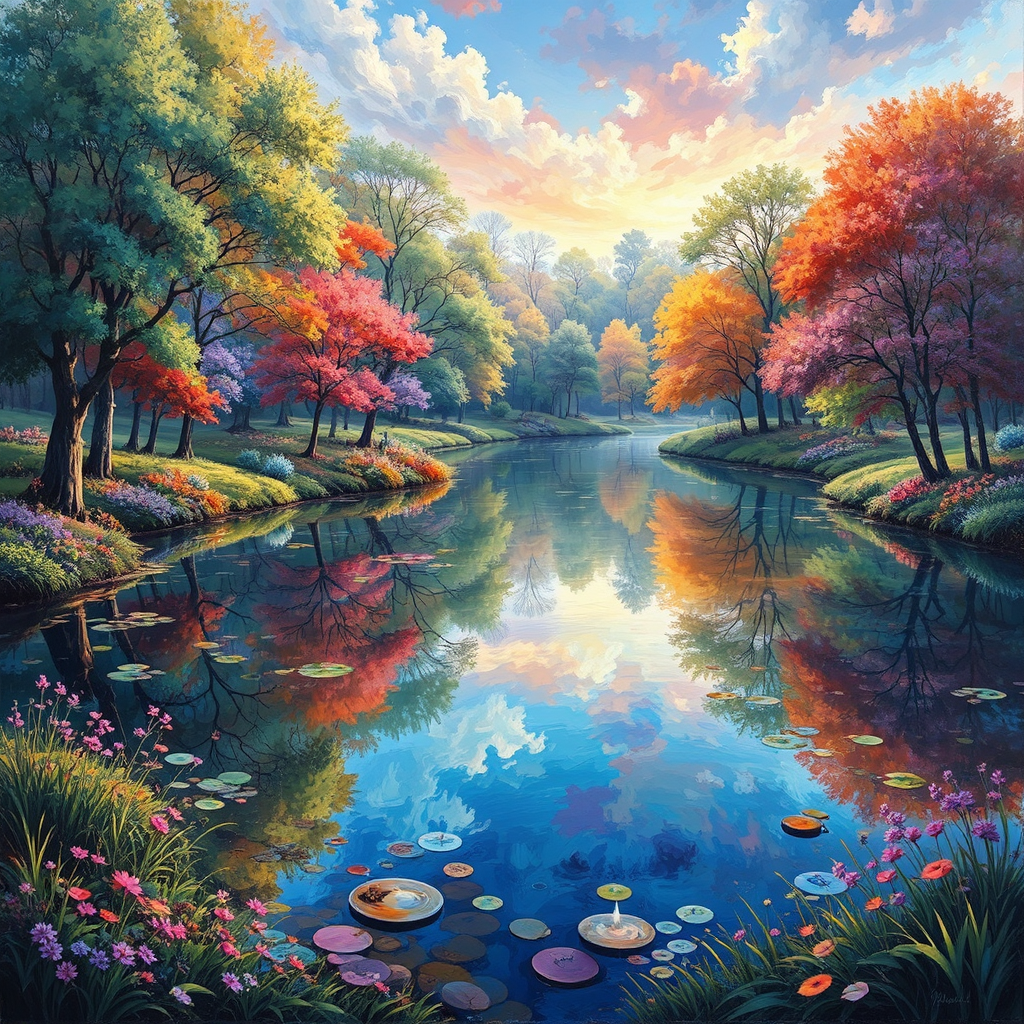 A serene pond with