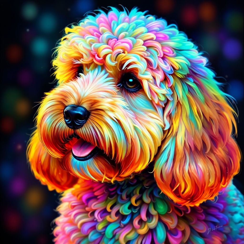 Labradoodle airbrushed in vibrant