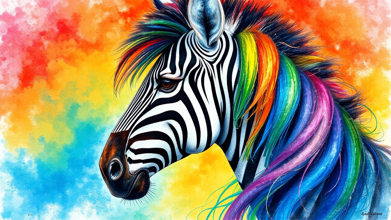Zebra portrait with colorful