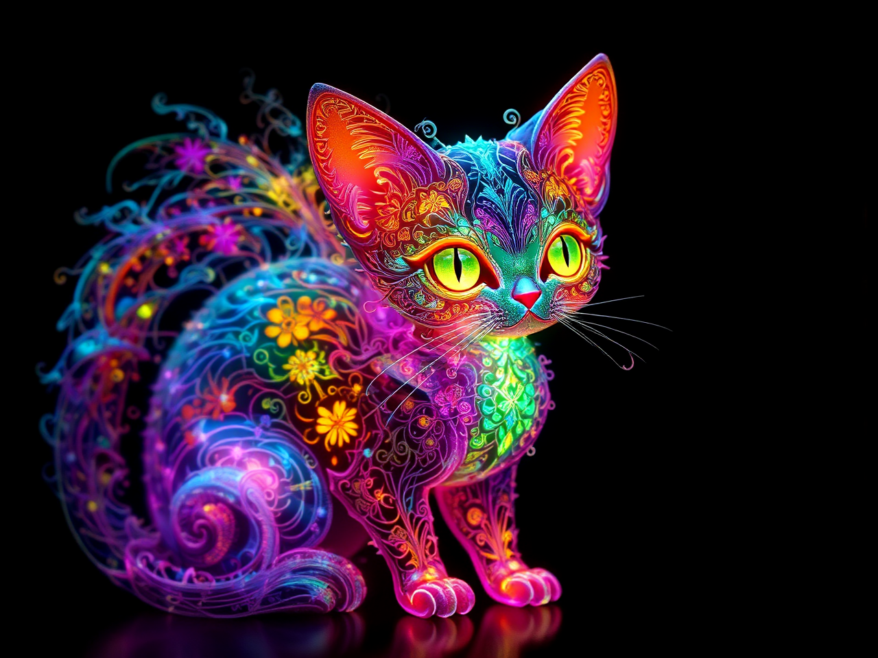 Colorful glowing cat with